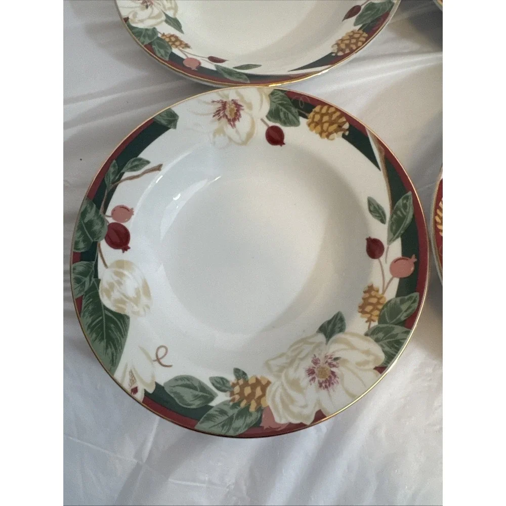 Tianshan Magnolia Set of 4 Rim Soup Pasta Bowls 8